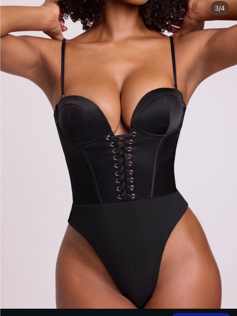 Oh Polly Black Lace-Up Corset Bodysuit
